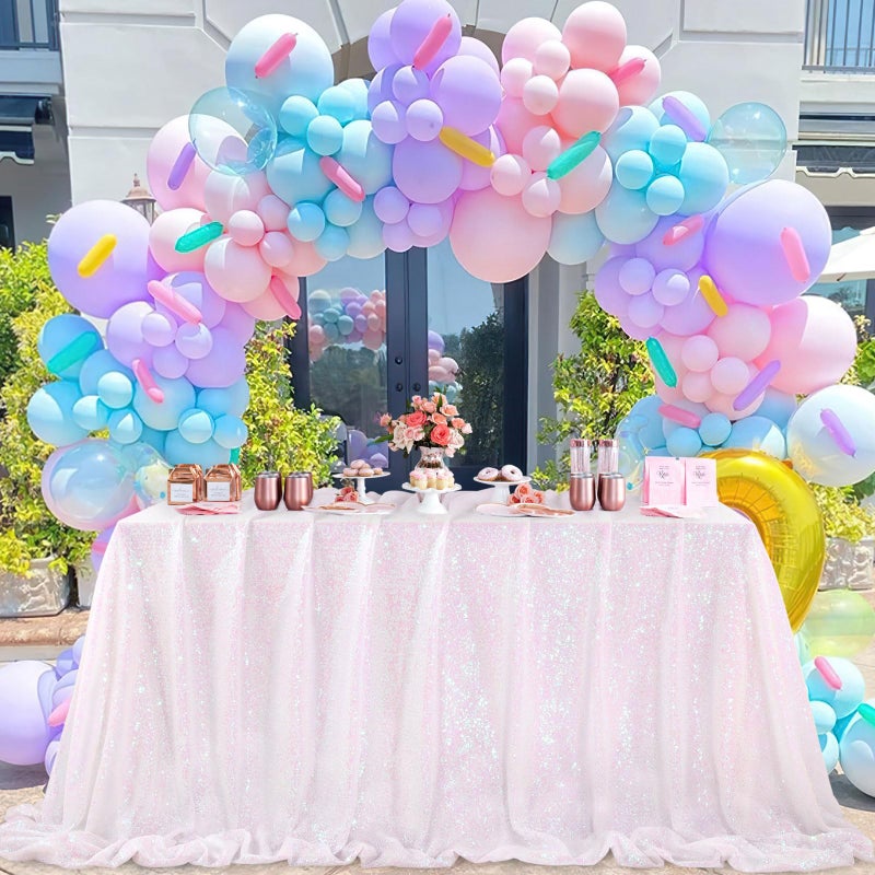 QueenDream Party Tablecloth Rectangular 90 x 132 Inch White Iridescent Tablecloth Table Cloth Overlay for Birthday Bridal Shower Wedding Decorations - Image 1